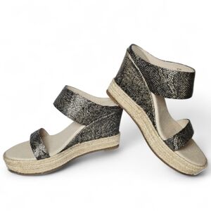Matisse Espadrille Wedge Sandal Snakeskin Black Gold Metallic– Like New- Size 8